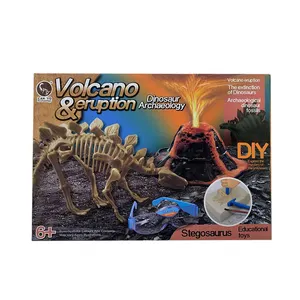 BEFLY动物帝国diy恐龙骨架挖掘工具包玩具火山