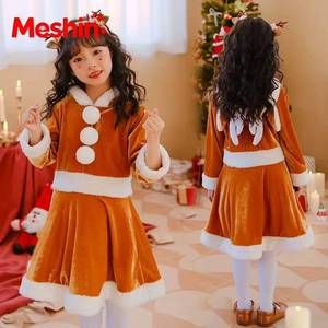 Costume de cosplay de renne pour enfants MS, très populaire, vêtements de Noël marron pour enfant avec bandeau, robe de Père Noël pour filles - Product Image 2