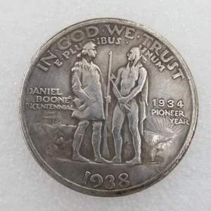 1938 DANIEL BOONE Conmemorativo EE. UU. Chapado en plata Moneda de medio dólar reproducción cobre hecho - Product Image 6