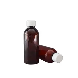 Botol sirup plastik coklat Pet 200ml dengan botol cair mulut garis skala untuk kategori botol plastik