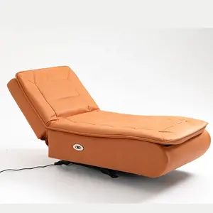 手动躺椅休闲按摩功能加热椅橙色真皮躺椅沙发带扬声器