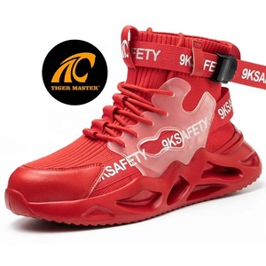 Zapatillas <span class=keywords><strong>de</strong></span> Seguridad Rojas Antideslizantes con Suela <span class=keywords><strong>de</strong></span> EVA Suave, Parte Superior <span class=keywords><strong>de</strong></span> Tela Elástica, Protección <span class=keywords><strong>de</strong></span> Punta <span class=keywords><strong>de</strong></span> Acero Antipinchazos para Mujer - Product Image 1