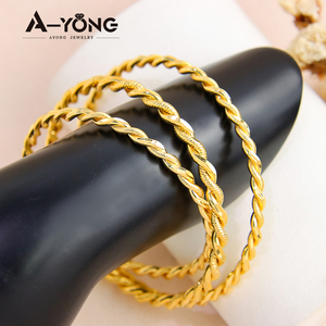 Original Desig Wedding Twist <b>Rope</b> Stackable <b>Bracelet</b> 21k Gold Plated Dubai Simple Cuff Bangles for Women Party - Product Image 1