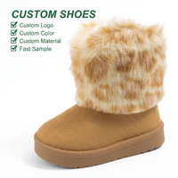 Bottes de neige tendance en daim camel pour enfants, personnalisables en gros, bottines à imprimé léopard pour tout-petits avec doublure chaude en peluche