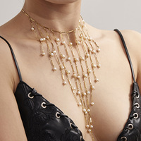Collier sexy gothique avec pendentif, nouvelle étoile ouverte, collier ras du cou, long pompon, paillettes, cristal, chaîne de poitrine vintage pour femmes