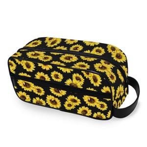 Promotion Women Beauty Double Zipper Custom Logo Wash Bag Sunflower Portable Makeup Cosmetic Bag - Product Image 1