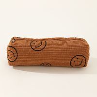 Sac en velours côtelé grande capacité pour pinceaux de maquillage, sac de voyage preppy, pochette souriante, certifié BSCI