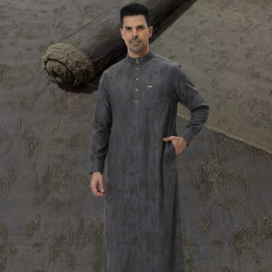 Vêtements islamiques de luxe pour hommes, robe Xiangyunsha, motif craquelé unique, tenue modeste, 100% soie de mûrier pour hommes musulmans - Product Image 1