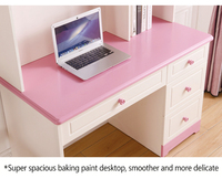 Table d'ordinateur portable rose de style européen pour enfants, avec porte vitrée, étagère et tiroirs de rangement – Vente en gros