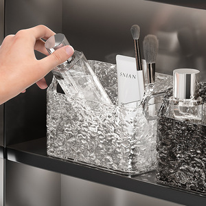 <b>Mirror</b> Cabinet Storage Box Glacier Pattern Open Top Desktop Makeup Organizer Bathroom Cosmetic Holder Small Sundries Rack - Product Image 3