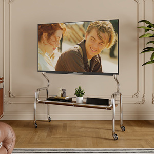 Soporte de TV de acero inoxidable con ruedas, diseño minimalista moderno de 40-85 pulgadas para sala de estar y dormitorio, estante de almacenamiento, panel de madera - Product Image 3
