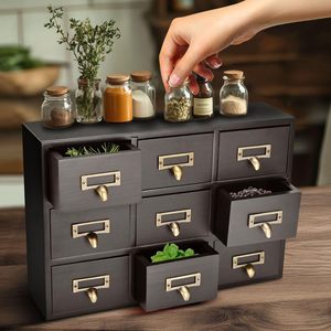 Flexzion <strong>Apothecary</strong> <strong>Cabinet</strong> with 4 Drawers - Vintage Rustic Wood Desktop Organizer for Home &amp;amp; Office Supplies - Tabletop Woo - Product Image 2