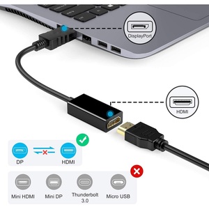 Câble adaptateur vidéo HDMI vers DisplayPort, 10 cm, noir, connecteur mâle vers femelle pour moniteur, ordinateur portable, écran - Product Image 2
