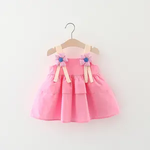 Popular Vest Style Princess Baby Dresses Solid Color Flower Girls Frock Hot Selling Kids Skirt