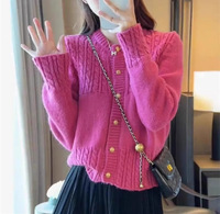 Suéter de Mujer Nuevo Estilo Coreano con Punto Trenzado, Manga Larga, Botones Dorados Dulces