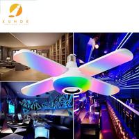 Ampoule LED RGB à quatre pales avec haut-parleur et télécommande, pliable, intelligente, pour soirées et discothèques