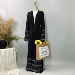 Black Dubai Modest Breathable Lightweight <b>Abaya</b> for Muslim Women with Luxury Silver Rhinestone Diamond for Spring Ramadan - Product Image 3