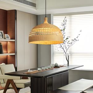 Lustre en bambou japonais, éclairage <span class=keywords><strong>zen</strong></span> chinois, LED intermédiaire, bois, hauteur réglable, beige, DIY pour bar, salle à manger, restaurant, maison - Product Image 1