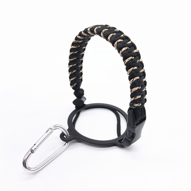 Free Shipping Wide Mouth Paracord Handle Water Bottles with  Safety Ring Carabiner Handle