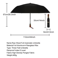 Parapluie pliant automatique à poignée en bois massif, tissu pongé 190T, 10 baleines, coupe-vent 10m/s, UPF50+, cadeau d'affaires, parapluie personnalisé