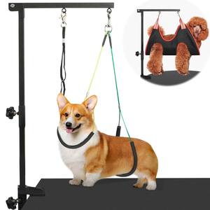 Bras de toilettage pour animaux de compagnie avec hauteur réglable et cadre pliable en fer noir, support de toilettage pour chiens - Product Image 1