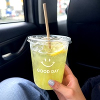 Gobelets jetables à paroi simple en PET transparent de 16 oz pour Matcha Latte avec couvercle en dôme en U et paille – Vente en gros