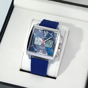 POEDAGAR Luxury Top Man Watch Electronic Square LED Alarm Chronograph Men's Watches Week Date Dual Time Display Men Quartz <b>Clock</b> - Product Image 6