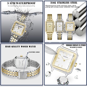 Reloj de Cuarzo Portátil de Lujo para Mujer, Acero Inoxidable Dorado, Caja Cuadrada de 26 mm, Esfera de Cristal, Diseño Simple y Elegante para Damas - Product Image 4