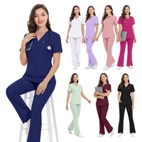 Conjuntos de Uniformes Médicos Elásticos para Mujer, Uniformes de Enfermería, Trajes de Enfermera, Uniformes de Hospital, Conjuntos de Pantalones Anchos