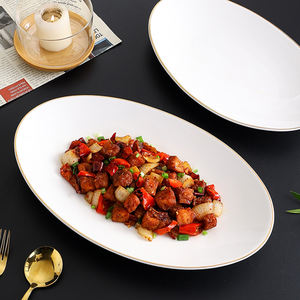 จานเซรามิกทรงรีสีขาวขนาด 12/14/16 นิ้ว ทำจากกระดูกจีน ทนความร้อน เหมาะสำหรับเสิร์ฟสเต็ก พาสต้า อาหารเรียกน้ำย่อย อาหารจัดเลี้ยง อาหารค่ำ อาหารปลา - Product Image 1