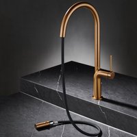 Robinet de cuisine monocommande en laiton massif doré brossé avec douchette extractible pour cuisine familiale, vente en gros