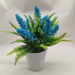 Plante artificielle lavande et cattail 25 cm, blanche et verte, en plastique avec pot, plantes décoratives d'intérieur pour fleuriste - Product Image 3