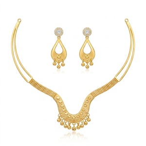 925 <b>Silver</b> Italian Gold <b>Choker</b> Necklace Set with Matching Drop Earrings Designer Jewelry for Women Wedding Jewelry - Product Image 1