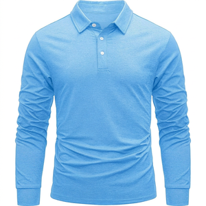 Polo de Manga Larga Azul Claro para Hombre, Algodón Jersey, Casual, Transpirable, Tejido de Punto, Color Sólido, Corte Regular, Proveedor Mayorista 2026 - Product Image 1