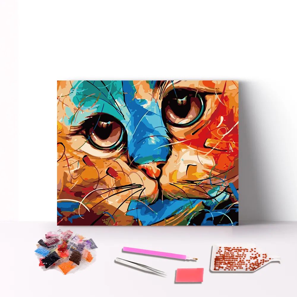 Wall Art Newsight Kids Adults Beginner Cross Stitch Abstract Colorful Cat DIY Diamond Painting