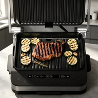 Grill panini multifonction 4-en-1 avec 10 menus prédéfinis, écran tactile numérique, plaques de cuisson amovibles, ouverture à 180° °   pour barbecue