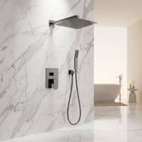 Robinetterie de douche murale thermostatique en laiton noir mat de qualité supérieure, à effet pluie, haute pression, économie d'eau