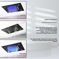 Kit de douche LED encastré au plafond, design moderne haut de gamme, finition brossée, avec mitigeur thermostatique en laiton, douchette multi-jets et douchette à main, ensemble complet