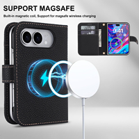 Étui de téléphone antichoc en cuir véritable avec fente pour cartes et chargement magnétique, personnalisé directement par l'usine OEM/ODM pour Apple 18 Fold