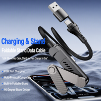 Support de téléphone pliable à charge rapide PD 65W, câble de données USB Type-C en PVC tressé à angle de 90 degrés pour téléphone, tablette, ordinateur portable