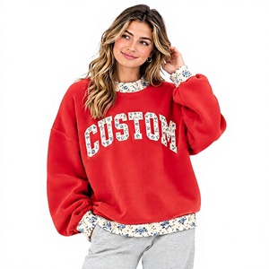 Pull-over entièrement personnalisé pour femme, surdimensionné, respirant, durable, lourd (340 GSM), col montant rouge, automne/hiver, écologique - Product Image 1