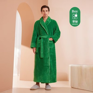 Piyama Mewah Grosir Unisex Bahan Microfiber Lembut Warna Solid dengan Kantong Lengan Panjang Ukuran Besar untuk Pakaian Rumah 300gsm - Product Image 1