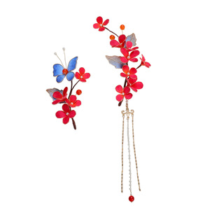 Diseño original, hecho a mano, accesorios para el cabello de estilo antiguo, terciopelo rojo y azul, flores, mariposas, borlas, horquillas suaves. - Product Image 5