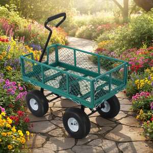 Carretilla de Jardín de Hierro Fundido de Alta Resistencia, Carro Plegable Neumático de 3.50-4 con Plataforma de Cuatro Ruedas y Malla para Herramientas, OEM, Carga de 250 kg - Product Image 1