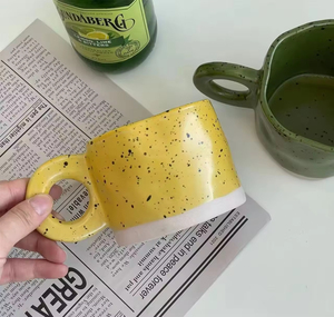 Tasses en céramique modernes de luxe, style éclaboussant irrégulier, faites à la main, pour couple, petit-déjeuner, lait, rentrée scolaire, personnalisables avec cuillère - Product Image 5
