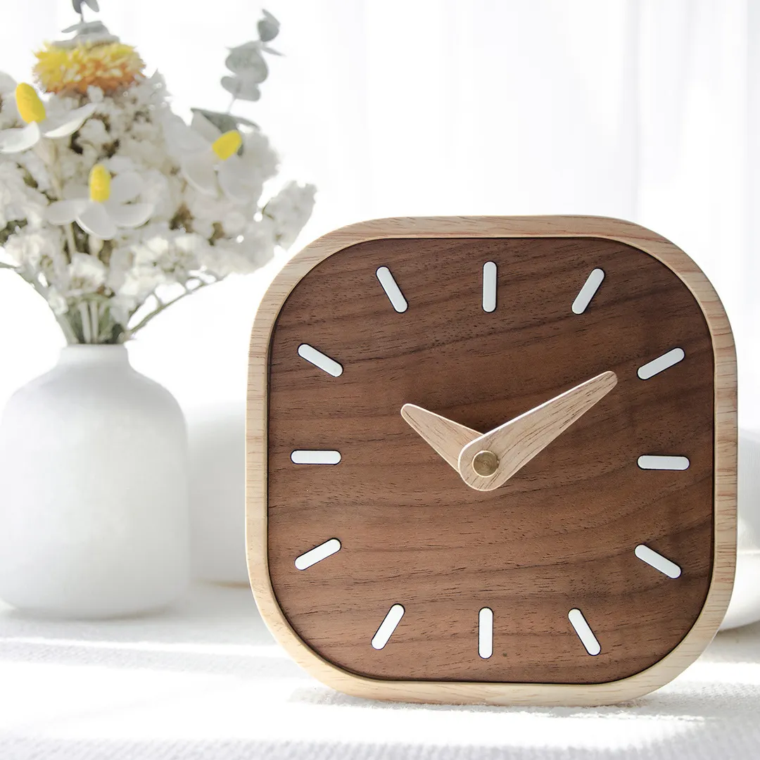 Y185 Black Walnut Solid Creative Clock Small Table Clock Bedroom Bedside Wooden Desk Clock
