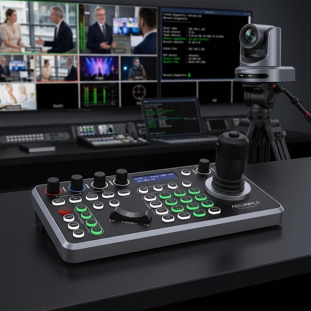 FEELWORLD KBC20 NDI PTZ Camera Controller Joystick Keyboard 4D Control Multiple Protocols PoE LCD 255 Cameras AU Plug