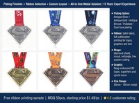 Médaille personnalisée en alliage de zinc en forme de diamant 3D, gravée au laser, durable, pour course sportive, avec ruban imprimé et placage argent antique