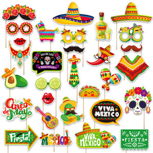 Decoraciones para Cabina de Fotos del Carnaval Mexicano Cinco de Mayo, Accesorios Festivos para Fiestas Latinoamericanas, Papel de Colores Brillantes, Decoración de Halloween - Product Image 1
