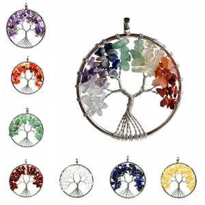 Collar de árbol de la vida de cuarzo, cristales curativos naturales, colgante de piedras preciosas de <span class=keywords><strong>7</strong></span> Chakras para Día de la madre/del padre - Product Image 1